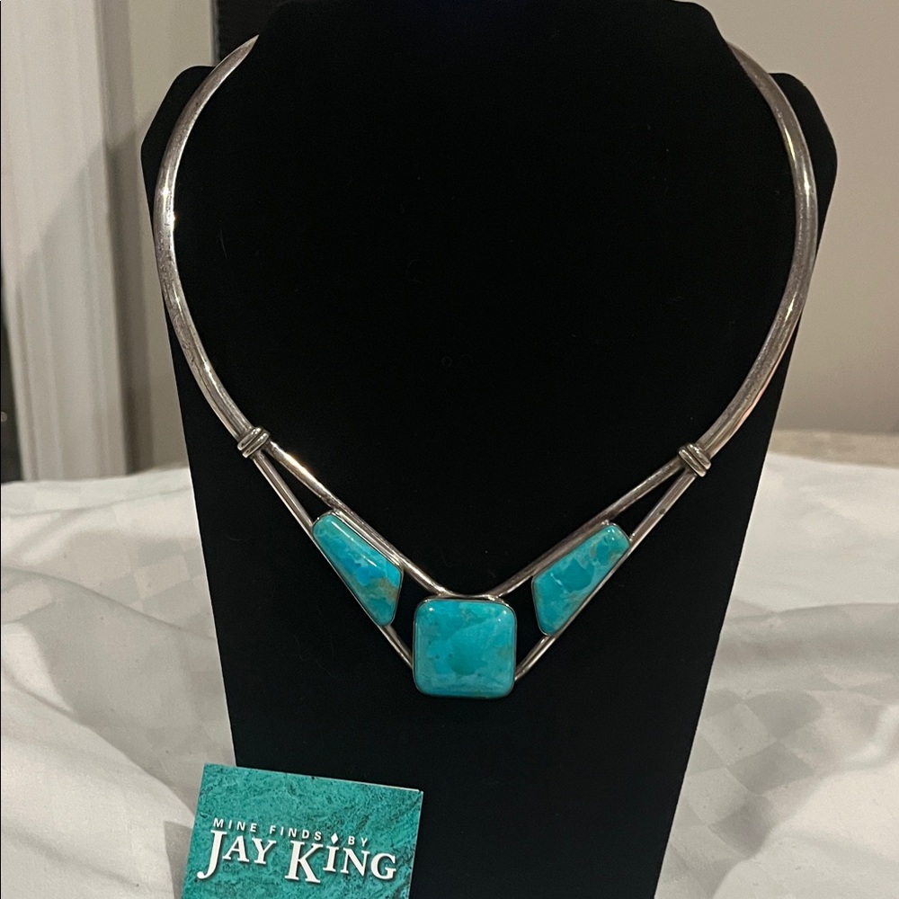 Jay King Turquoise and Silver Geometric Necklace
